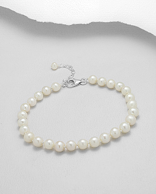 382-2772AAA - Wholesale 925 Sterling Silver Bracelet, Beaded with 6-6.5 mm Diameter AAA Freshwater Pearls