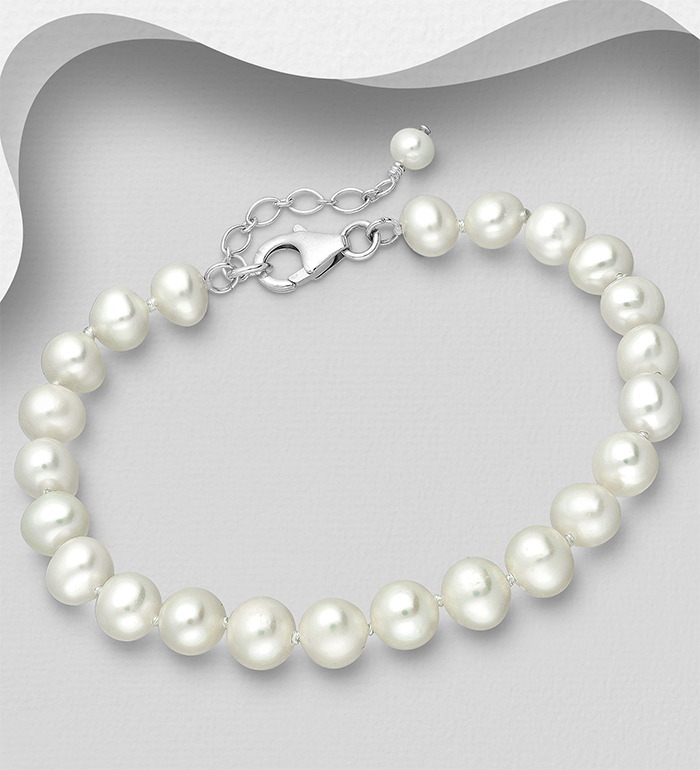 382-2772AAX - Wholesale 925 Sterling Silver Bracelet, Beaded with 6-6.5 mm Diameter AA+ Freshwater Pearls