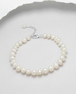 382-2773AA - Wholesale 925 Sterling Silver Bracelet, Beaded with 5-5.5 mm Diameter AA Freshwater Pearls