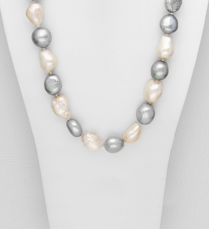 382-2816 - Wholesale Cotton Necklace Beaded With Dyed Fresh Water Pearls