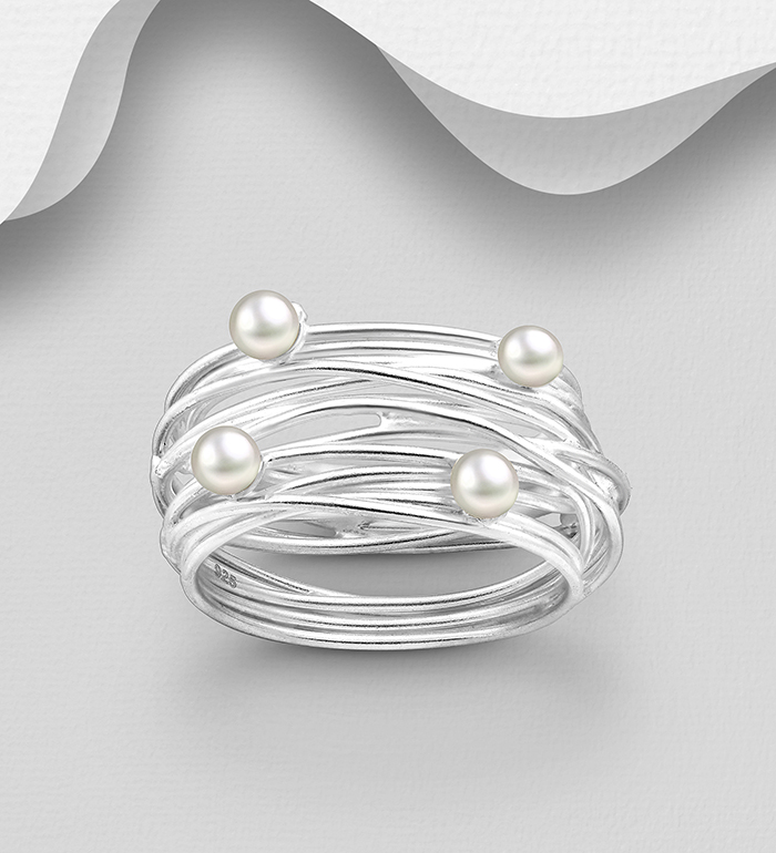 382-2930 - Wholesale 925 Sterling Silver Layered Ring Decorated with Freshwater Pearls