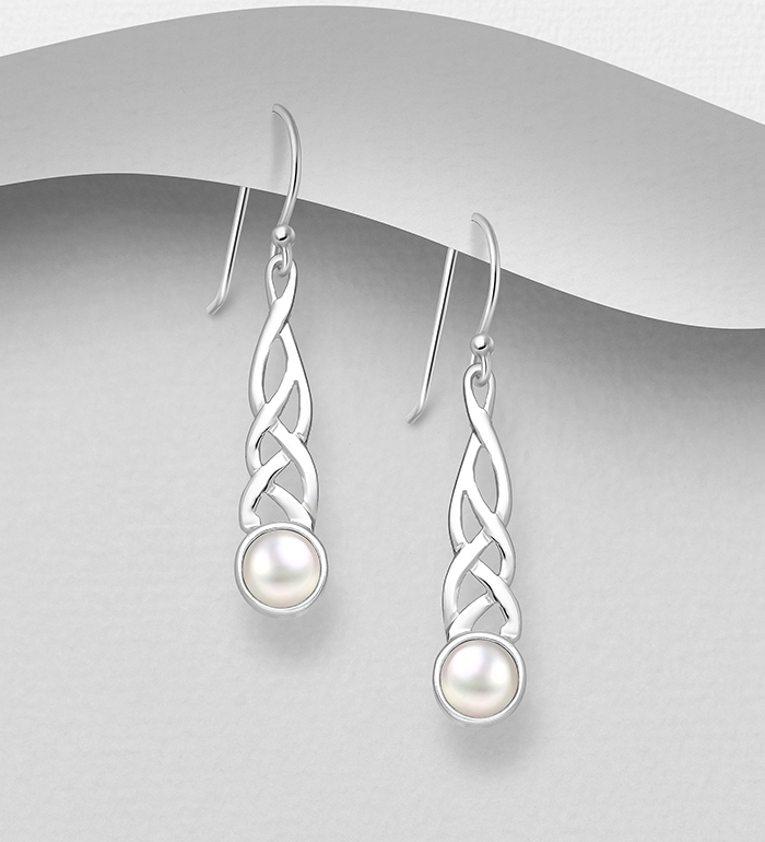 382-3303 - Wholesale 925 Sterling Silver Celtic Hook Earrings Decorated With Fresh Water Pearls