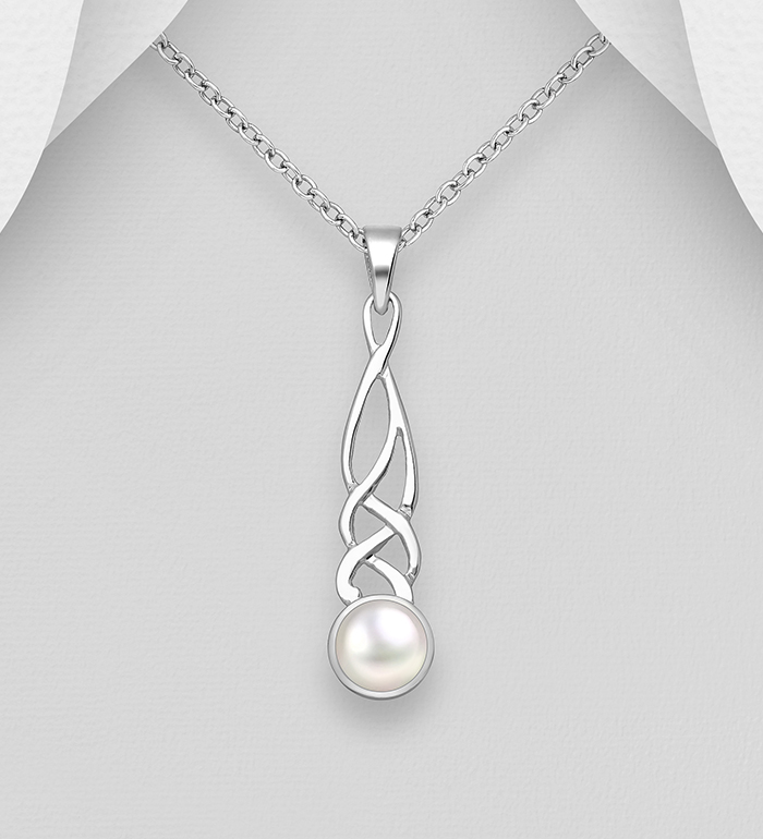 382-3304 - Wholesale 925 Sterling Silver Celtic Pendant Decorated With Fresh Water Pearl