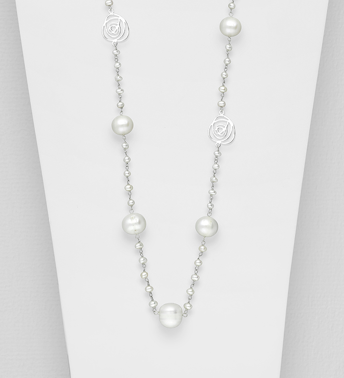 382-3965 - Wholesale 925 Sterling Silver Rose Necklace Beaded With Fresh Water Pearls