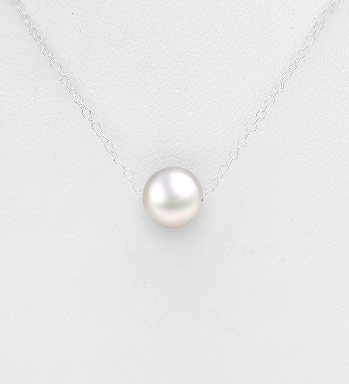 382-4262 - Wholesale 925 Sterling Silver Necklace, Beaded with 6-7 mm Diameter Freshwater Pearl