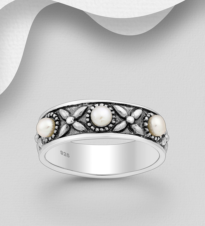 382-4310 - Wholesale 925 Sterling Silver Ring Decorated With Fresh Water Pearls