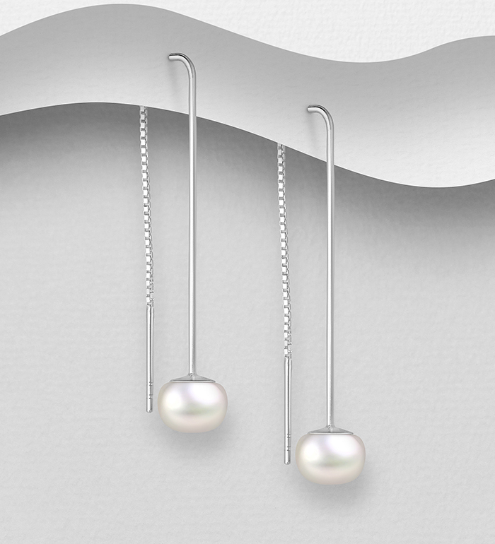 382-4451 - Wholesale 925 Sterling Silver Threader Earrings Decorated With Fresh Water Pearls