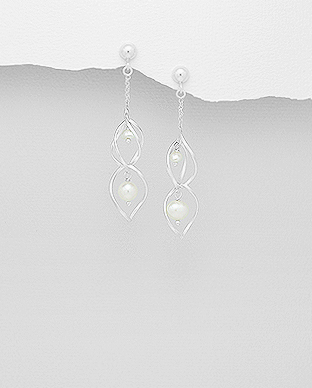 382-4564 - Wholesale 925 Sterling Silver Spiral Push-Back Earrings Beaded with Freshwater Pearls