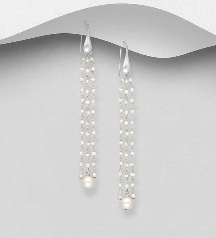 382-4590 - Wholesale 925 Sterling Silver Hook Earrings Beaded With Fresh Water Pearls