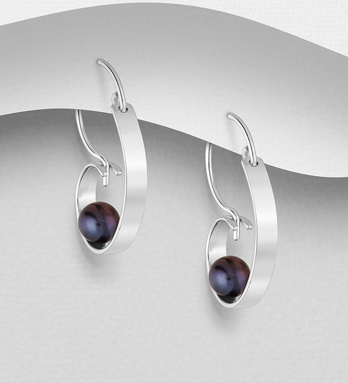 382-4597 - Wholesale 925 Sterling Silver Hoop Earrings Decorated With Fresh Water Pearls