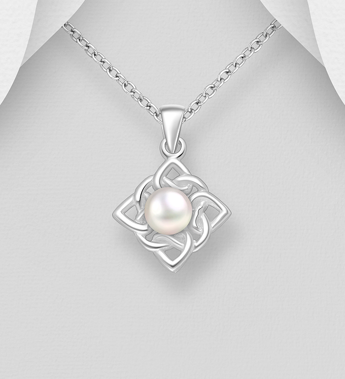382-4613 - Wholesale 925 Sterling Silver Love Knot Pendant Decorated With Fresh Water Pearl