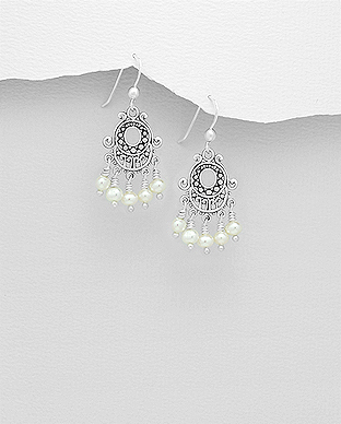 382-4646 - Wholesale 925 Sterling Silver Hook Earrings Beaded With Fresh Water Pearls