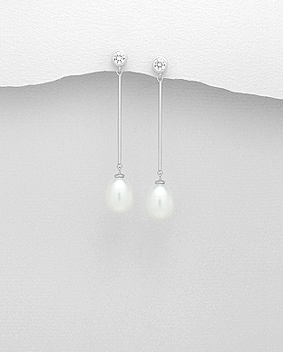 382-4731 - Wholesale 925 Sterling Silver Push-Back Earrings Decorated With CZ And Fresh Water Pearls