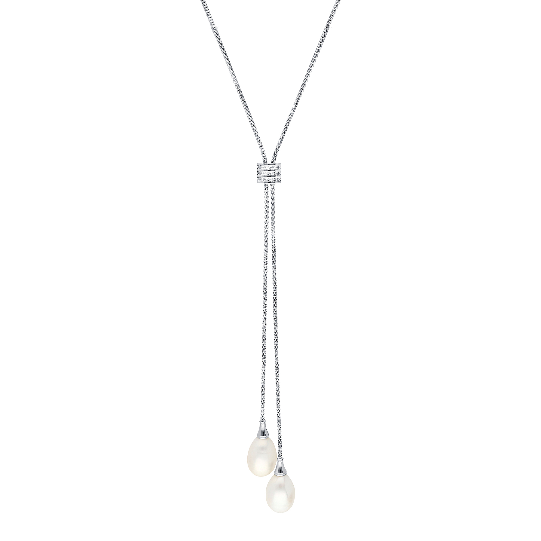 382-4777K - Wholesale 925 Sterling Silver Necklace Decorated With CZ And Fresh Water Pearls
