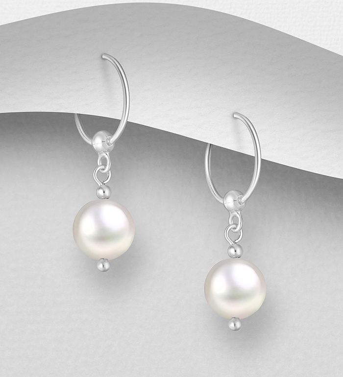 382-4822 - Wholesale 925 Sterling Silver Hook Earrings Beaded with Simulated Pearl