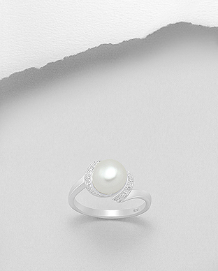 382-4893 - Wholesale 925 Sterling Silver Ring Decorated With CZ And Fresh Water Pearl