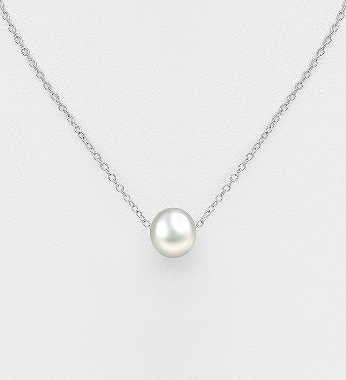 382-4958 - Wholesale 925 Sterling Silver Necklace, Beaded with 6-7 mm Diameter Freshwater Pearl
