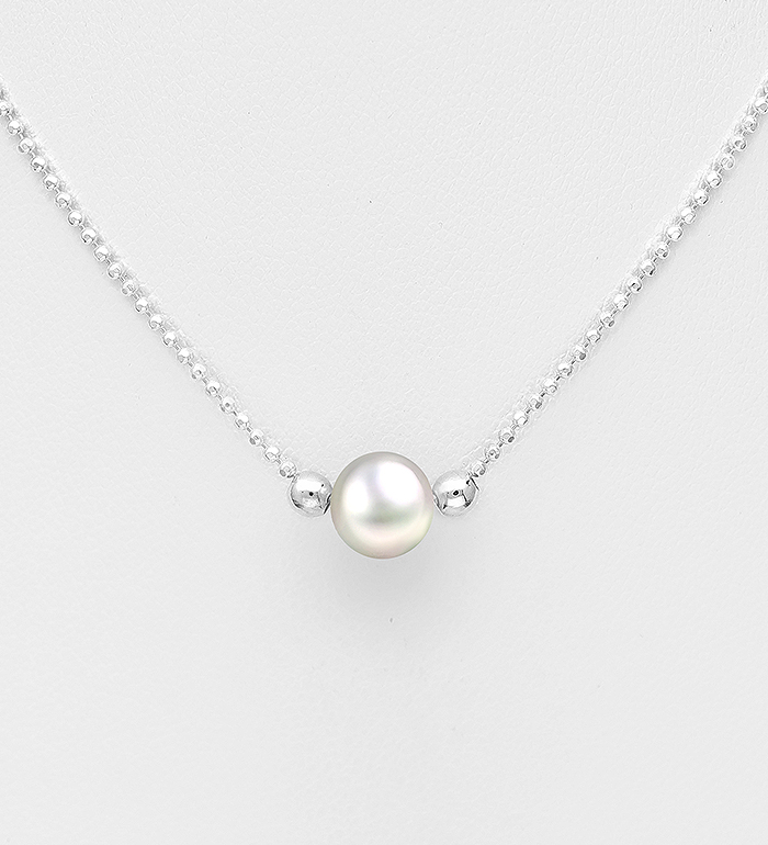 382-4968 - Wholesale 925 Sterling Silver Necklace, Beaded with 7 mm Diameter Freshwater Pearl
