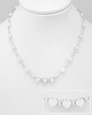 382-4994 - Wholesale 925 Sterling Silver Heart Necklace Beaded With  Fresh Water Pearls