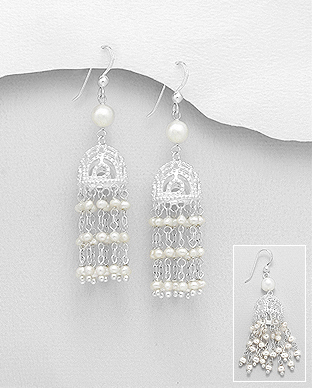 382-5015 - Wholesale 925 Sterling Silver Hook Earrings Beaded With Fresh Water Pearls