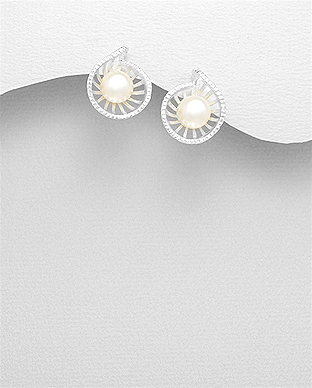 382-5021 - Wholesale 925 Sterling Silver Push-Back Earrings Decorated With Fresh Water Pearls