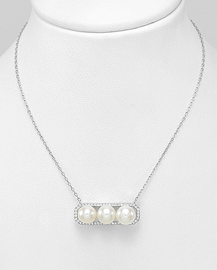 382-5047 - Wholesale 925 Sterling Silver Necklace Decorated With Fresh Water Pearls And CZ