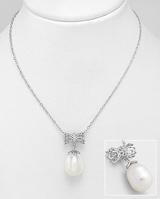 382-5050 - Wholesale 925 Sterling Silver Necklace Decorated With Fresh Water Pearl And CZ