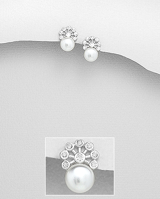 382-5072 - Wholesale 925 Sterling Silver Earrings Decorated With Fresh Water Pearl And CZ