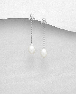 382-5106 - Wholesale 925 Sterling Silver Push-Back Earrings Decorated With Fresh Water Pearl And CZ