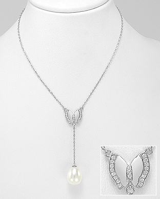 382-5132 - Wholesale 925 Sterling Silver Necklace Featuring Butterfly Decorated With Fresh Water Pearl And CZ