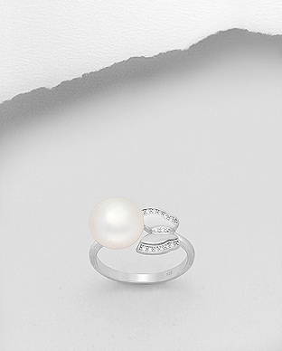 382-5134 - Wholesale 925 Sterling Silver Ring Featuring Butterfly Decorated With Fresh Water Pearl And CZ