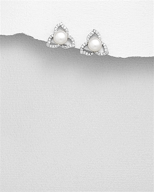 382-5140 - Wholesale 925 Sterling Silver Push-Back Earrings Decorated With Fresh Water Pearls And CZ