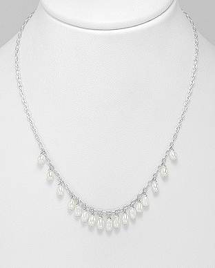 382-5147 - Wholesale 925 Sterling Silver Hook Necklace Beaded With Fresh Water Pearls