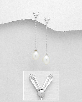 382-5161 - Wholesale 925 Sterling Silver Push-Back Earrings Decorated With Fresh Water Pearls And CZ