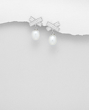 382-5169 - Wholesale 925 Sterling Silver Push-Back Earrings Decorated With Fresh Water Pearl And CZ