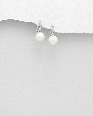 382-5209 - Wholesale 925 Sterling Silver Hook Earrings Decorated With Fresh Water Pearls And CZ