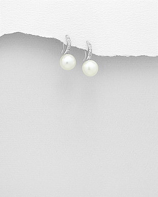 382-5209 - Wholesale 925 Sterling Silver Hook Earrings Decorated With Fresh Water Pearls And CZ
