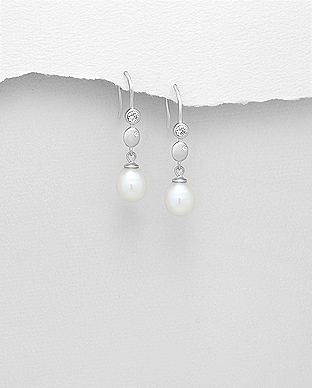 382-5211 - Wholesale 925 Sterling Silver Earrings Decorated With Fresh Water Pearls And CZ