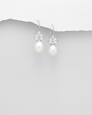 382-5212 - Wholesale 925 Sterling Silver Hook Earrings Decorated With Fresh Water Pearls And CZ