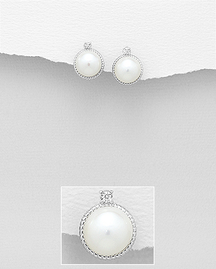 382-5215 - Wholesale 925 Sterling Silver Push-Back Earrings Decorated With Fresh Water Pearls And CZ