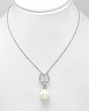 382-5284 - Wholesale 925 Sterling Silver Necklace Decorated With Fresh Water Pearl And CZ