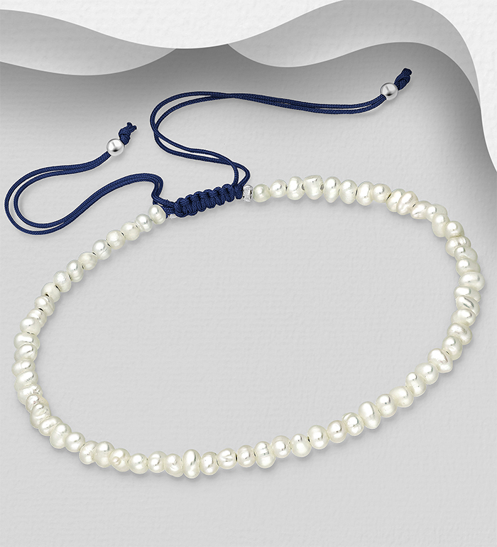 382-5335 - Wholesale 925 Sterling Silver Adjustable Thread Bracelet Beaded with Freshwater Pearls, Shape and Size Will Vary.