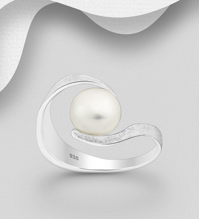 382-5353 - Wholesale 925 Sterling Silver Matte Ring Decorated With Fresh Water Pearl