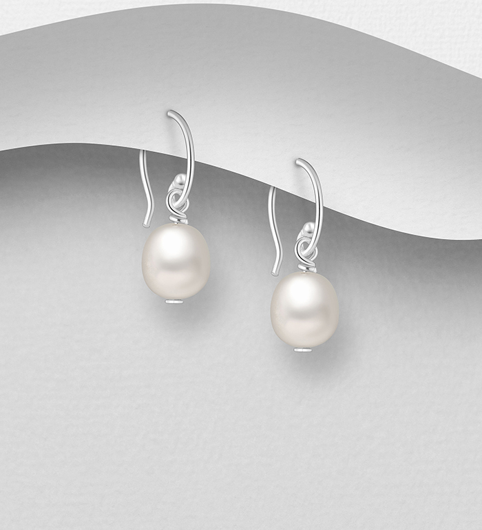 382-5532 - Wholesale 925 Sterling Silver Hook Earrings, Decorated with Freshwater Pearls