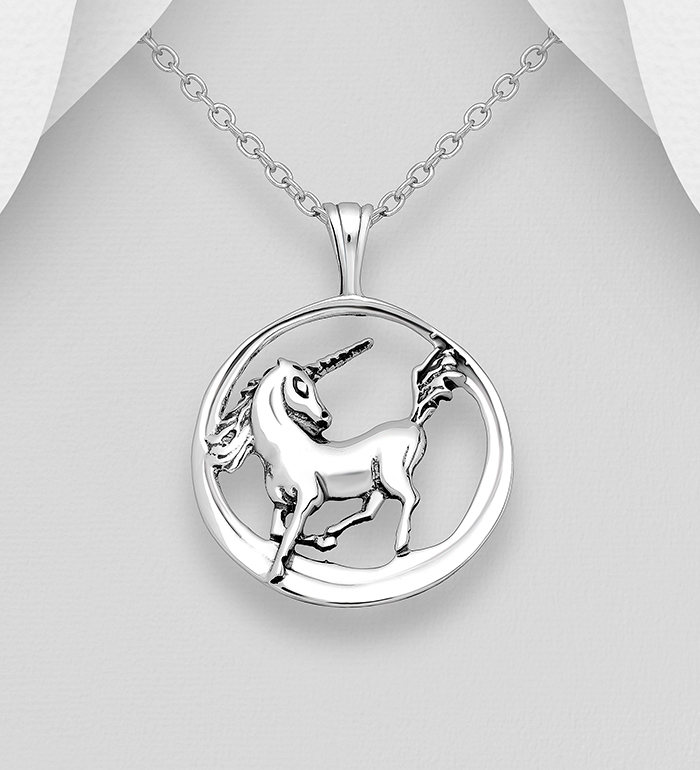 42-138 - Wholesale 925 Sterling Silver Oxidized Unicorn Pendant