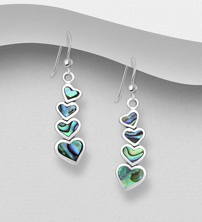 473-2174 - Wholesale 925 Sterling Silver Heart Hook Earrings Decorated With Resin & Shell