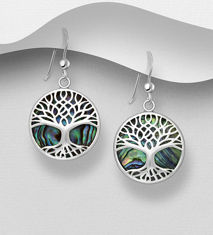 473-2577 - Wholesale 925 Sterling Silver Tree Of Life Hook Earrings Decorated With Shell