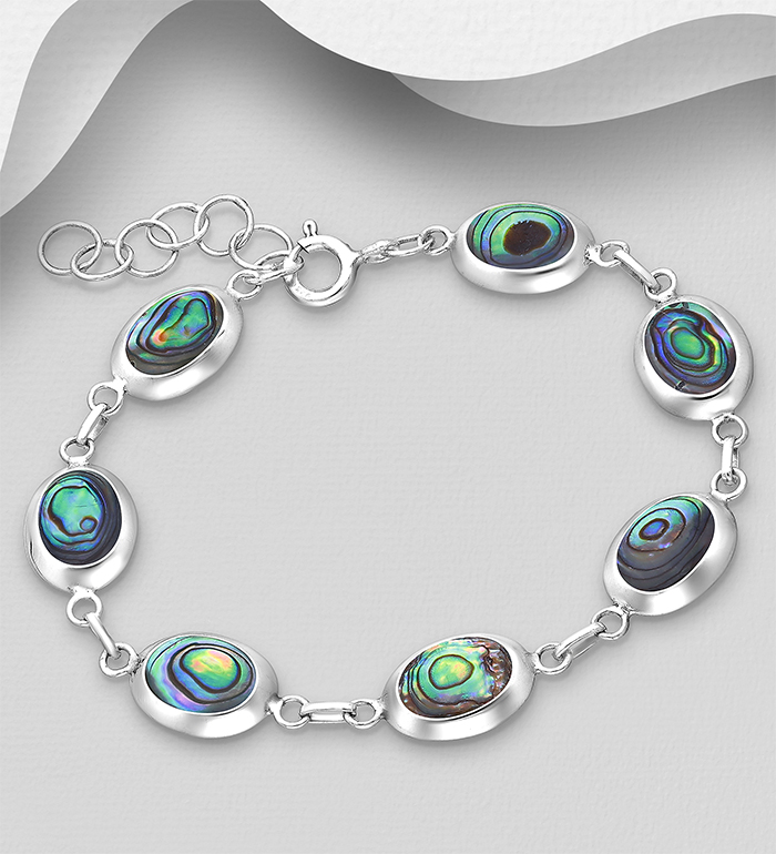 473-2823 - Wholesale 925 Sterling Silver Bracelet Decorated With Shell, Resin
