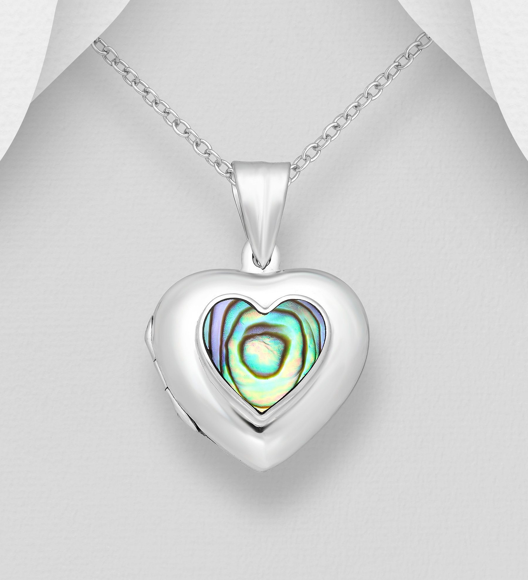 473-2861 - Wholesale 925 Sterling Silver Heart Locket Pendant Decorated With Shell