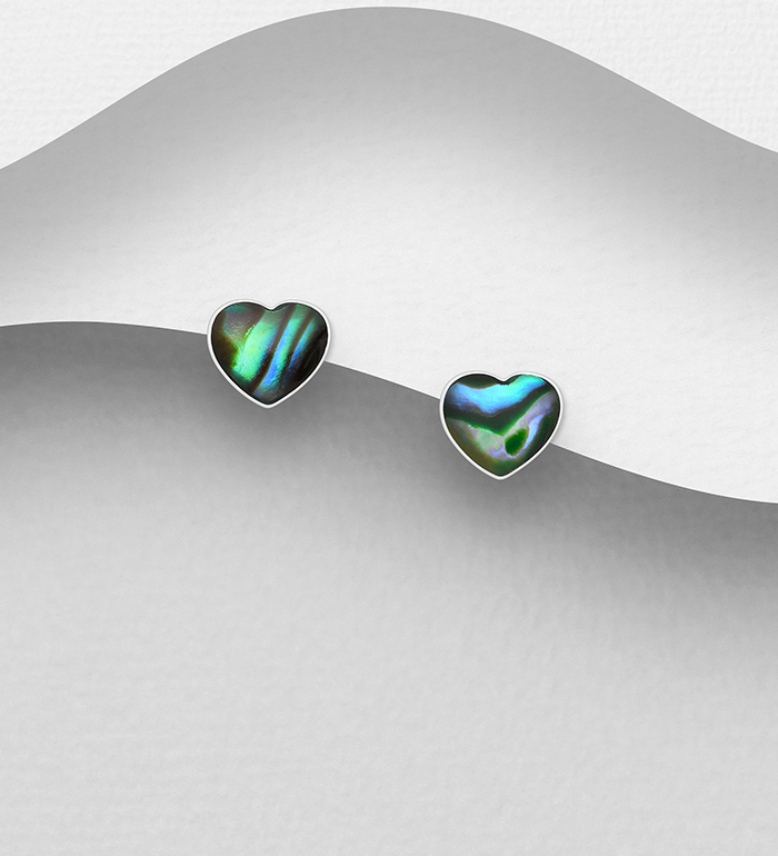 473-3042 - Wholesale 925 Sterling Silver Heart Push-Back Earrings Decorated With Shell